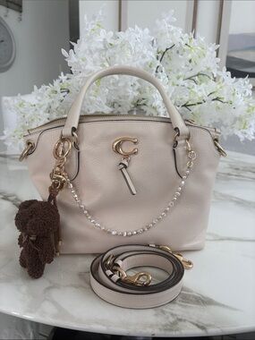 Coach Cream Leather Satchel with Gold Hardware
